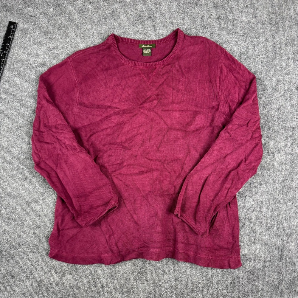 Eddie Bauer Sweater Womens Size L Burgundy Cotton Crew Neck Long Sleeve Classic